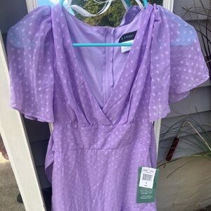 B. Smart Lavender Dress with Sheer Sleeves